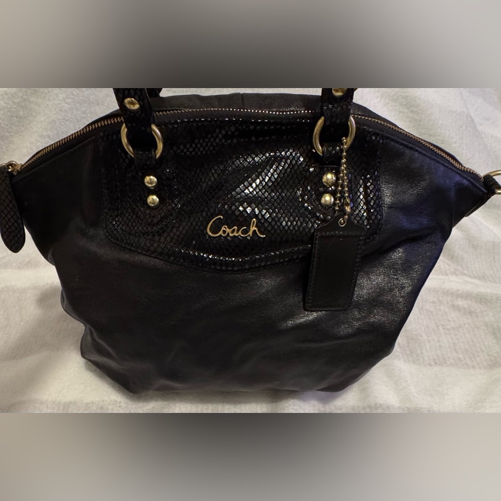Coach Madison Phoebe Shoulder Bag in Black Leather